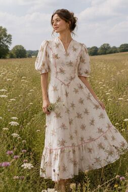 Cinderella S cottagecore princess 50s long length dress puff sleeve floral roman